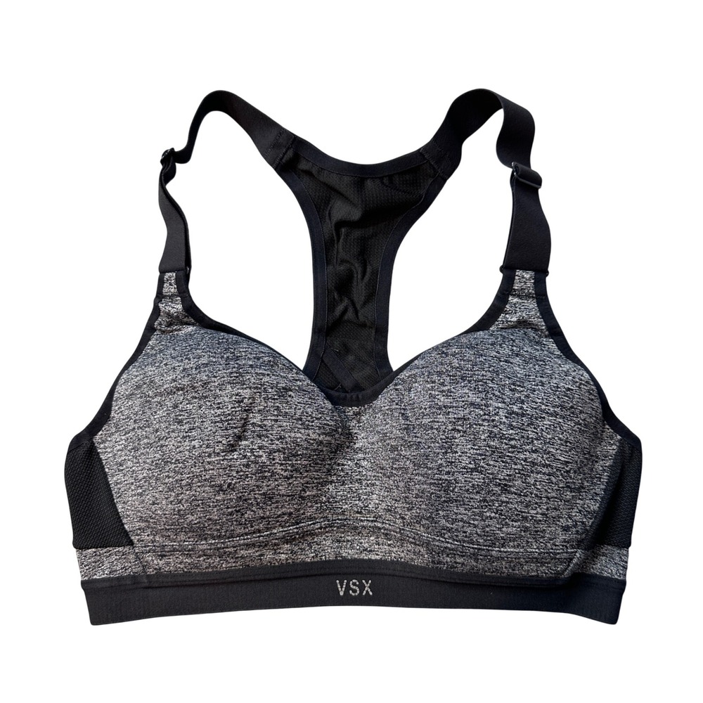 Victoria's Secret Sports Bra Womens 32B Grey VSX Sport Racerback Padded Mesh